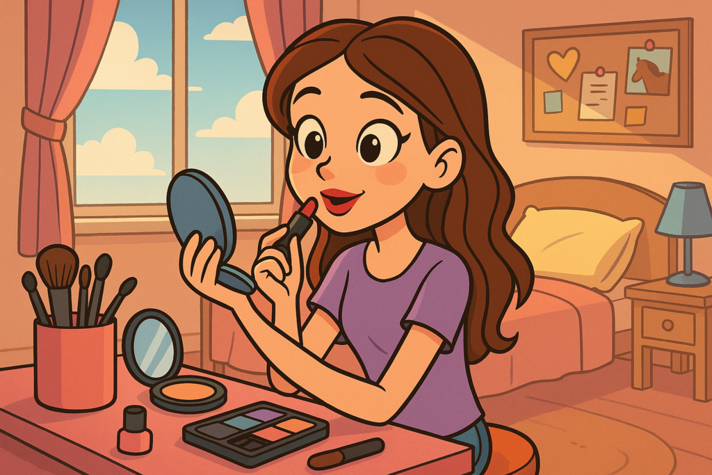 Adolescente qui se maquille dans sa chambre 