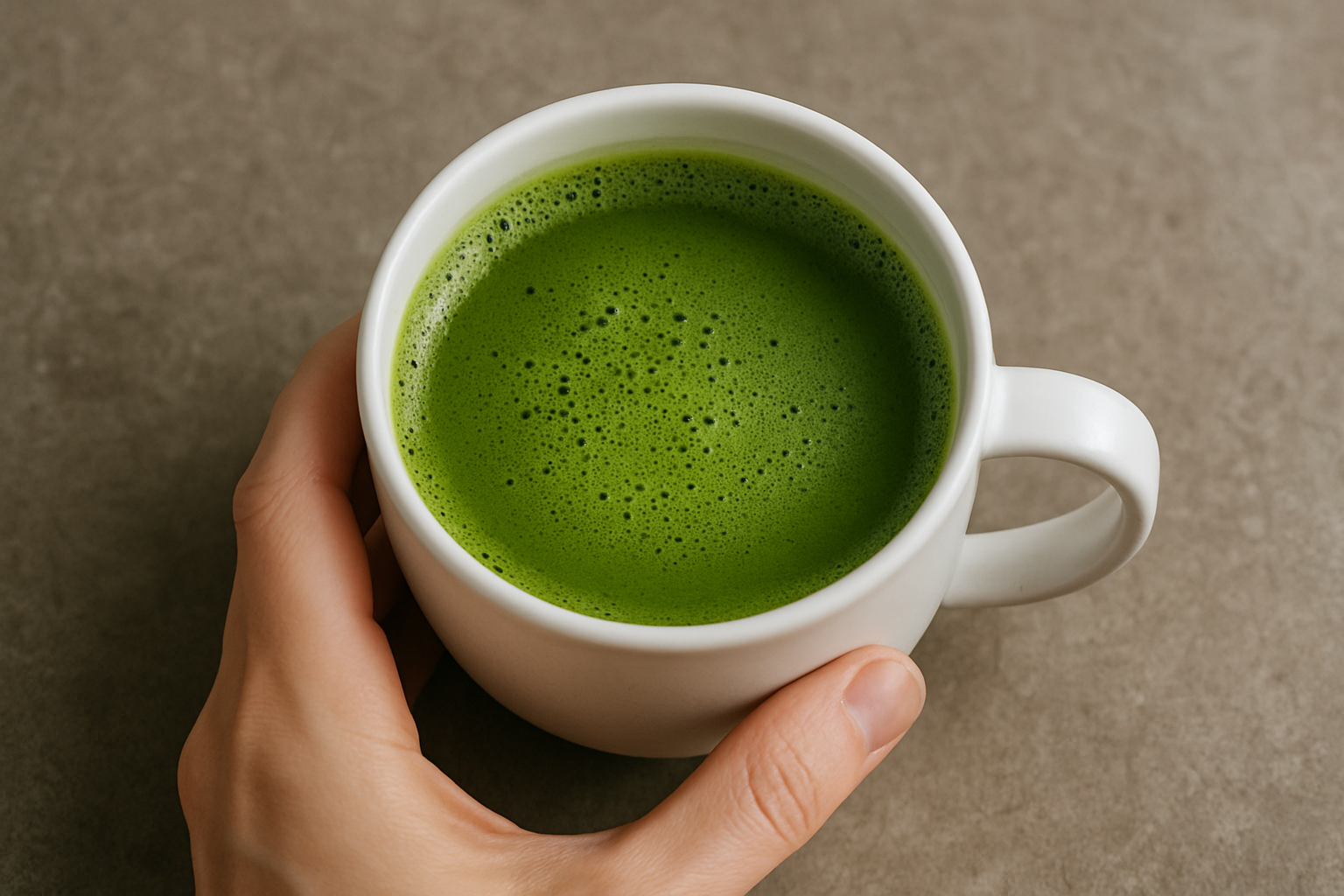 tasse de matcha dans une main