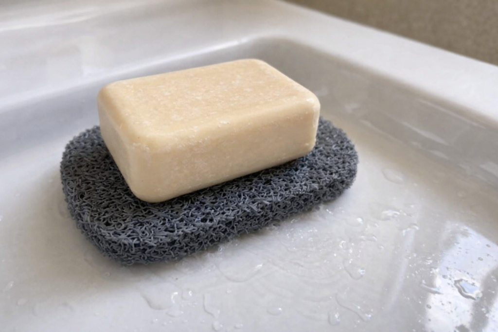 Porte-savon drainant SoapSit : savon solide qui sèche sans flaque